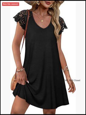 Lace Short Sleeve Casual Dress for Summer Wedding Guest Beach Vacation